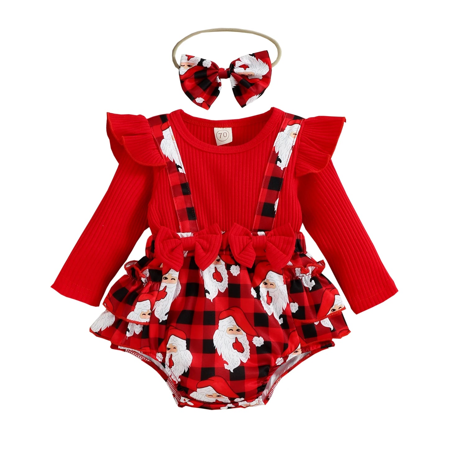 Citgeett Autumn Christmas Infant Baby Girls Bodysuit Set Long Sleeve Cartoon Plaid Jumpsuit + Headband Xmas Fall Clothes