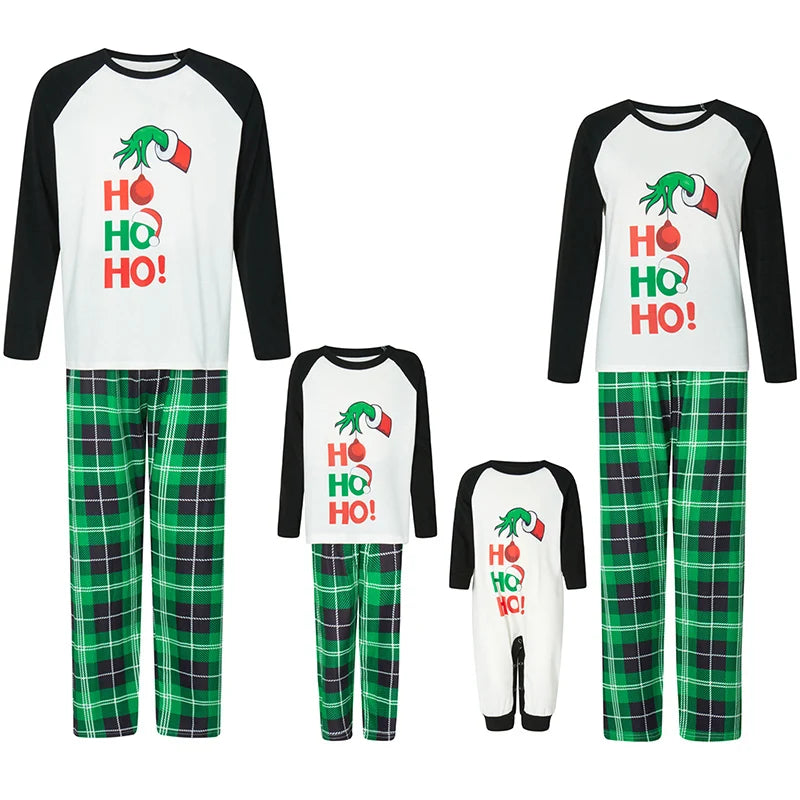 Xmas Family Matching Pajamas Set with Cute Cartoon Print Tops and Cozy Plaid Pants for Christmas Loungewear