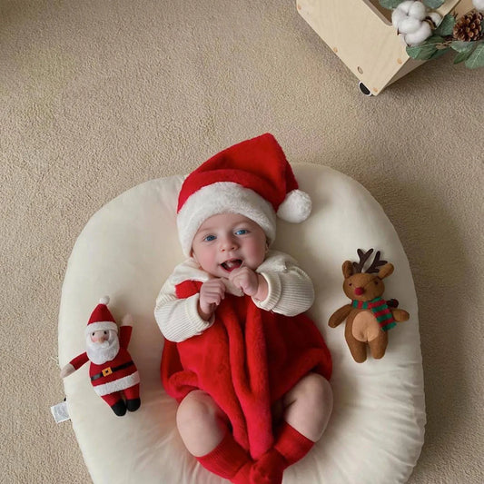 Baby Christmas Clothes Rompers 2023 Autumn Winter Baby Boy One Piece Clothes Red Cute Climbing Clothes With Hat Santa Bodysuits