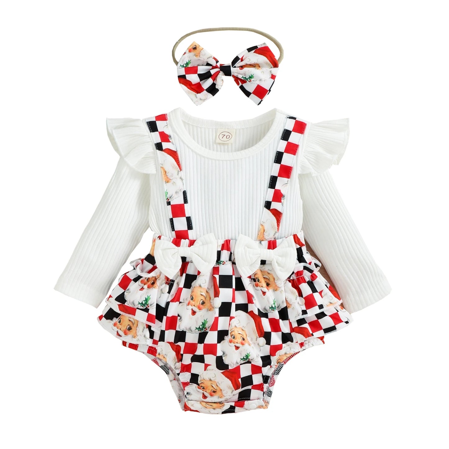 Citgeett Autumn Christmas Infant Baby Girls Bodysuit Set Long Sleeve Cartoon Plaid Jumpsuit + Headband Xmas Fall Clothes