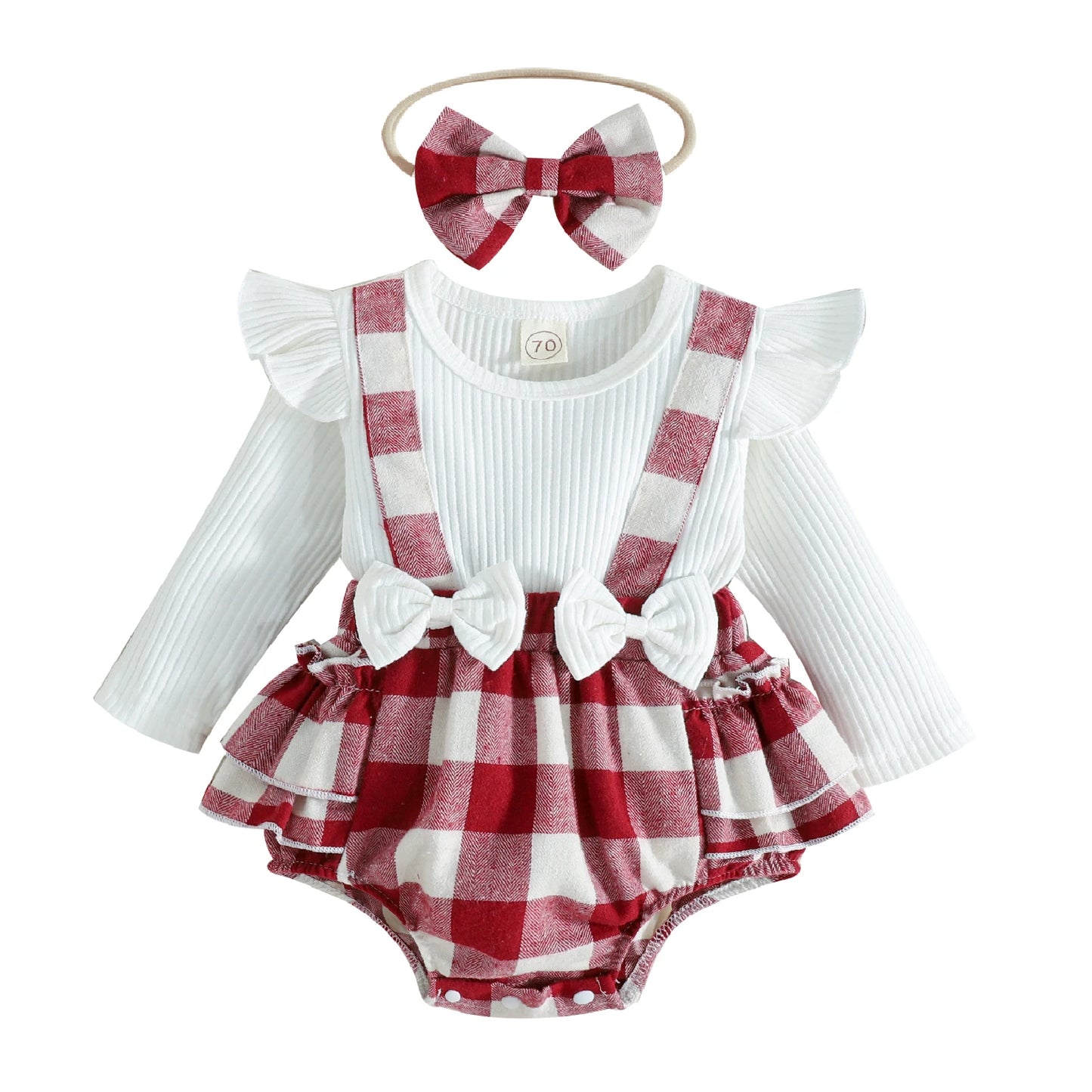 Citgeett Autumn Christmas Infant Baby Girls Bodysuit Set Long Sleeve Cartoon Plaid Jumpsuit + Headband Xmas Fall Clothes